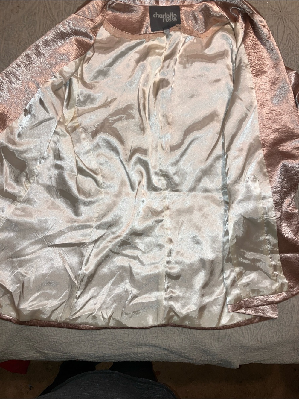 Charlotte Russe Shimmery Rose Gold Satin Blazer
